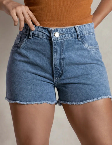 Short Jeans Feminino Dpl Jeans 100% Algodão Cintura Alta Mom