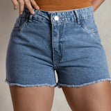 Short Jeans Feminino Dpl Jeans 100% Algodão Cintura Alta Mom