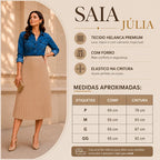 Saia Midi Plissada Bege Cintura Alta Moda Evangélica Elegant
