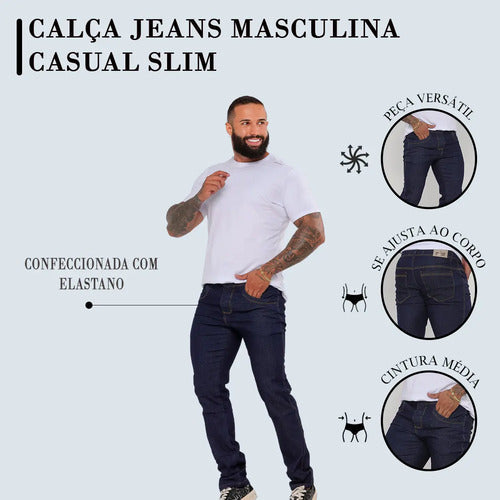 Kit 3 Calças Masculinas Jeans Slim Lycra Premium Elastano
