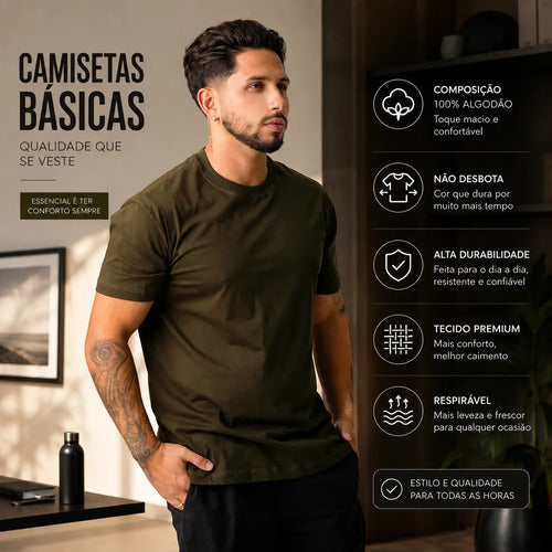 Kit 3 Camiseta Básica 100% Algodão Premium Lisa Casual Macio