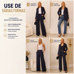 Conjunto Feminino Calça Pantalona E Blazer Alfaiataria