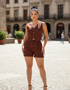 Conjunto Feminino Shorts E Colete Em Alfaiataria