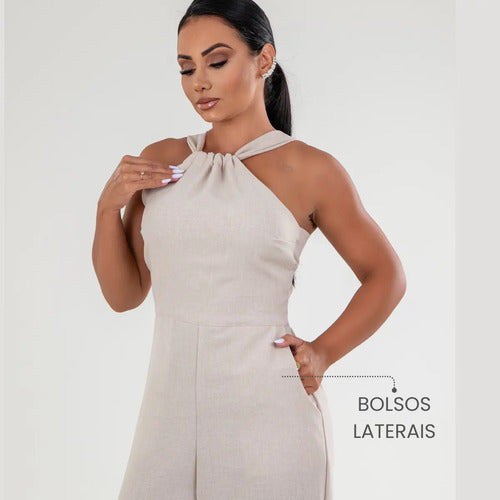 Macacão Longo Pantalona Elegante Festa Luxo Costas Ajustável