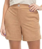 Short Feminino Elegante Em Malha Favo Linho Com Textura