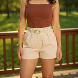 Short Feminino Social Com Cinto Alfaiataria Trabalho