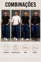 Calça Jeans Masculina Azul Escuro Slim Com Elastano