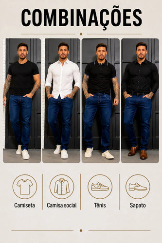 Calça Jeans Masculina Azul Escuro Slim Com Elastano
