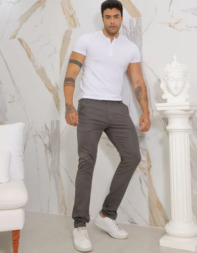 Calça Masculina Sarja Premium Esporte Fino Bolso Faca Lycra