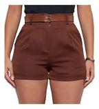 Short Alfaiataria Casual Curto Com Cinto E Bolsos Tendência