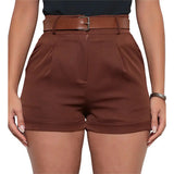 Short Alfaiataria Casual Curto Com Cinto E Bolsos Tendência