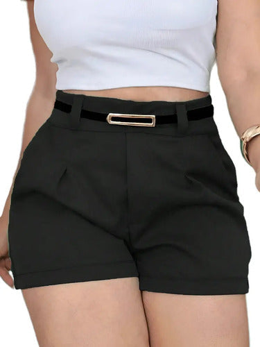 Short Feminino Social Cinto Alfaiataria Tendência Atual