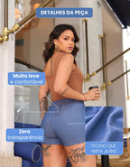 Shorts Jeans Feminino Fake Leve Com Elástico Cintura Alta