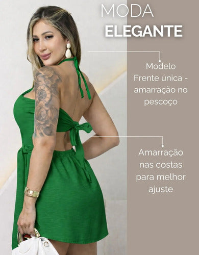 Macaquinho Short Saia Frente Única Com Bojo Acinturado Lindo