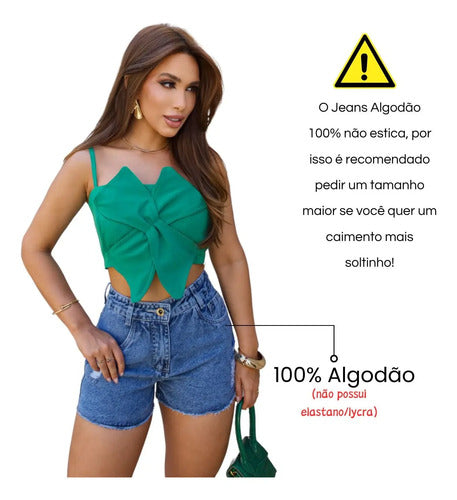 Short Jeans Feminino Premium Destroyde Cintura Alta Básico