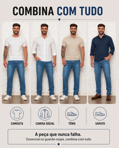 Calça Jeans Masculina Tradicional Corte Reto