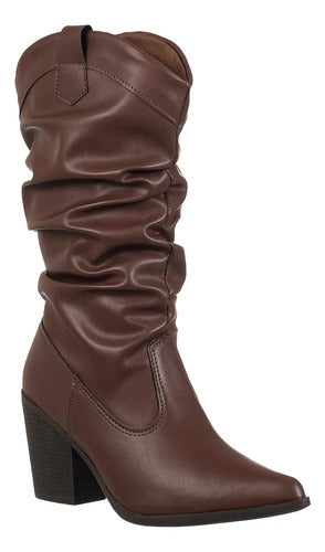 Bota Feminina Slouch Western Enrugado Bico Fino Country