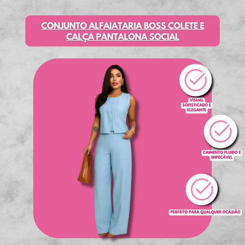 Conjunto Alfaiataria Boss Colete E Calça Pantalona Social