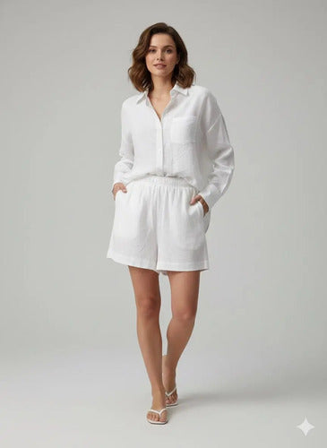 Conjunto Fêmea Linho Camisa E Short Forro Premium Importado