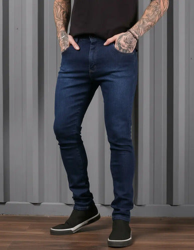 Calça Jeans Preta Super Skinny Masculina Lycra Premium