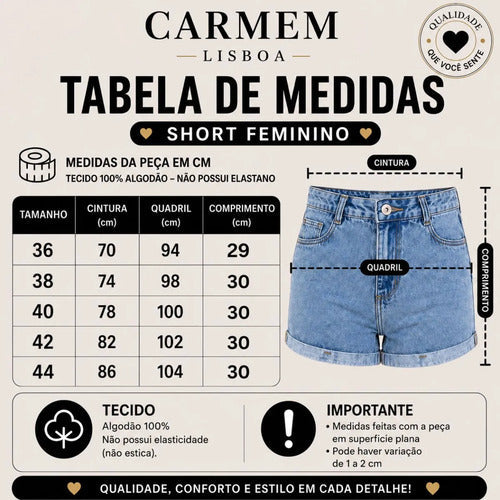 Short Jeans Feminino Barra Virada Cintura Alta Jeans Grosso