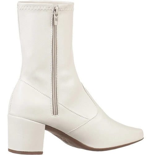 Bota Branca Feminina Stretch Bico Quadrado Salto Grosso