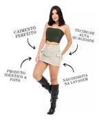 Saia Feminina Cargo Mini Jeans Algodão Com Lycra