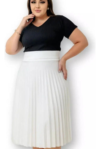 Saia Midi Plissada Lisa Moda Evangélica Tendencia Leve