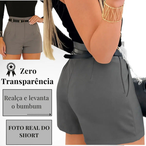 Kit 3 Shorts Alfaiataria Feminino Com Cinto Verão Lindo