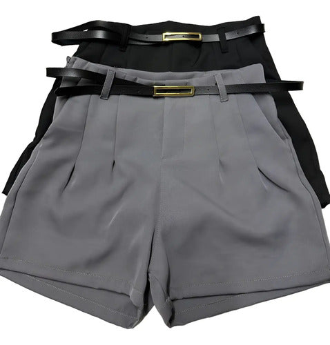 Kit 2 Short Alfaiataria Com Cinto Feminino Verão 2025