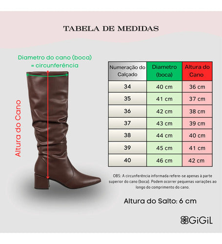 Bota Feminina Gigil Bico Fino Cano Longo Enrugado Slouch