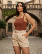Short Feminino Social Com Cinto Alfaiataria Trabalho