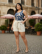 Short Alfaiataria Forrado Feminino Bermuda  Cintura Alta