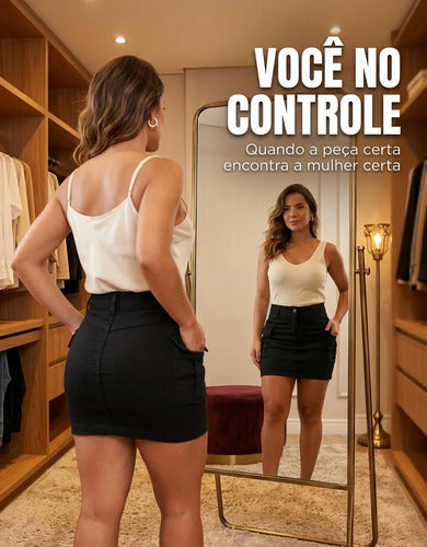 Saia Cargo Feminina Cintura Alta Com Lycra Levanta Bumbum