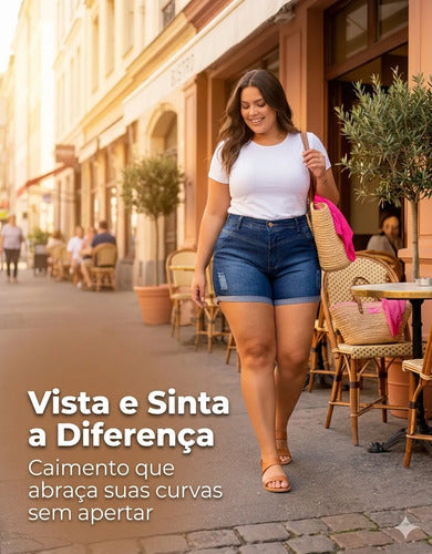 Short Jeans Plus Size Cintura Alta Lycra Levanta Bumbum