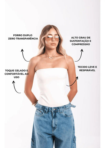 Top Tube Poliamida Forrada Tomara Que Caia Cropped Moda