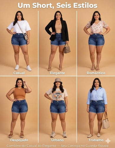 Short Jeans Plus Size Cintura Alta Lycra Levanta Bumbum