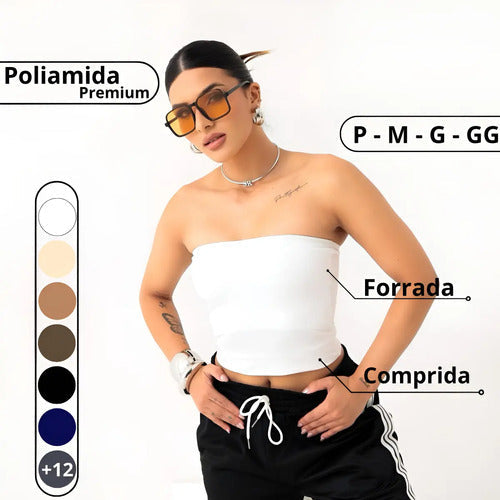 Top Tube Poliamida Forrada Tomara Que Caia Cropped Moda