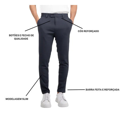 Calça Social Alfaiataria Masculina Malha Elastano Stretch