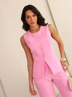 Conjunto Feminino Calça E Colete Liso  Alfaiataria Social