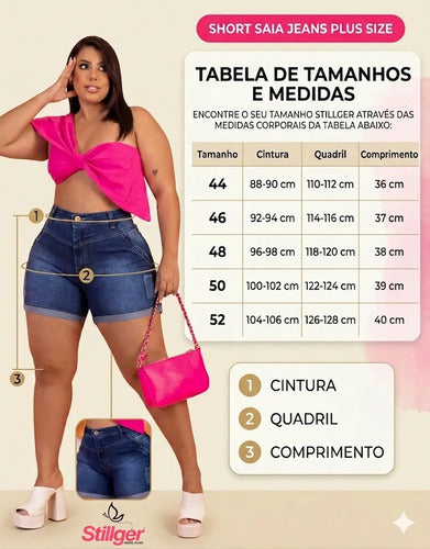 Short Jeans Plus Size Cintura Alta Lycra Levanta Bumbum