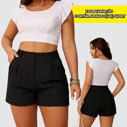 Shorts Feminino Cintura Alta Meia Coxa Alfaiataria Social