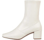 Bota Branca Feminina Stretch Bico Quadrado Salto Grosso