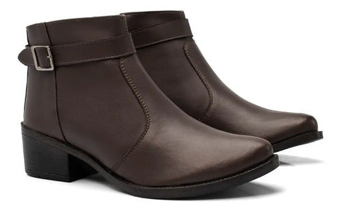 Bota Feminina Cano Curto Salto Baixo Fivela Casual Moderna