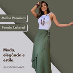 Saia Envelope Traspassada Midi Com Forro De Luxo Tendencia