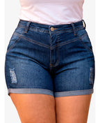 Short Jeans Plus Size Cintura Alta Lycra Levanta Bumbum