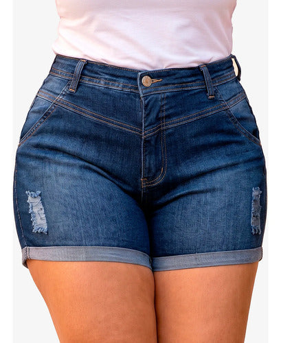 Short Jeans Plus Size Cintura Alta Lycra Levanta Bumbum