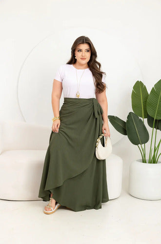 Saia Plus Size Moda Evangélica Envelope Godê Regulável
