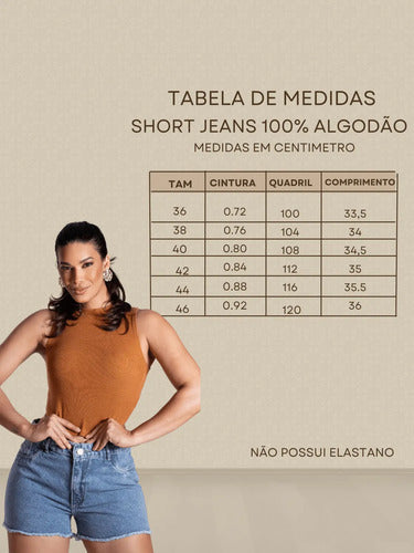 Short Jeans Feminino Dpl Jeans 100% Algodão Cintura Alta Mom