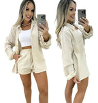 Conjunto Linho Feminino Camisa E Short Linha Premium